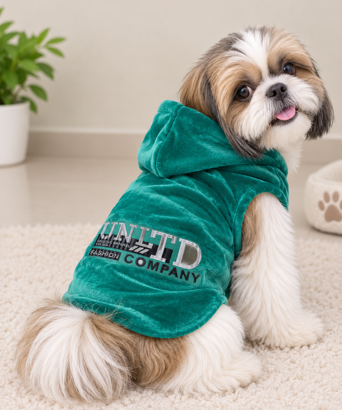 Teal Green Velvet Sleeveless Hoodie