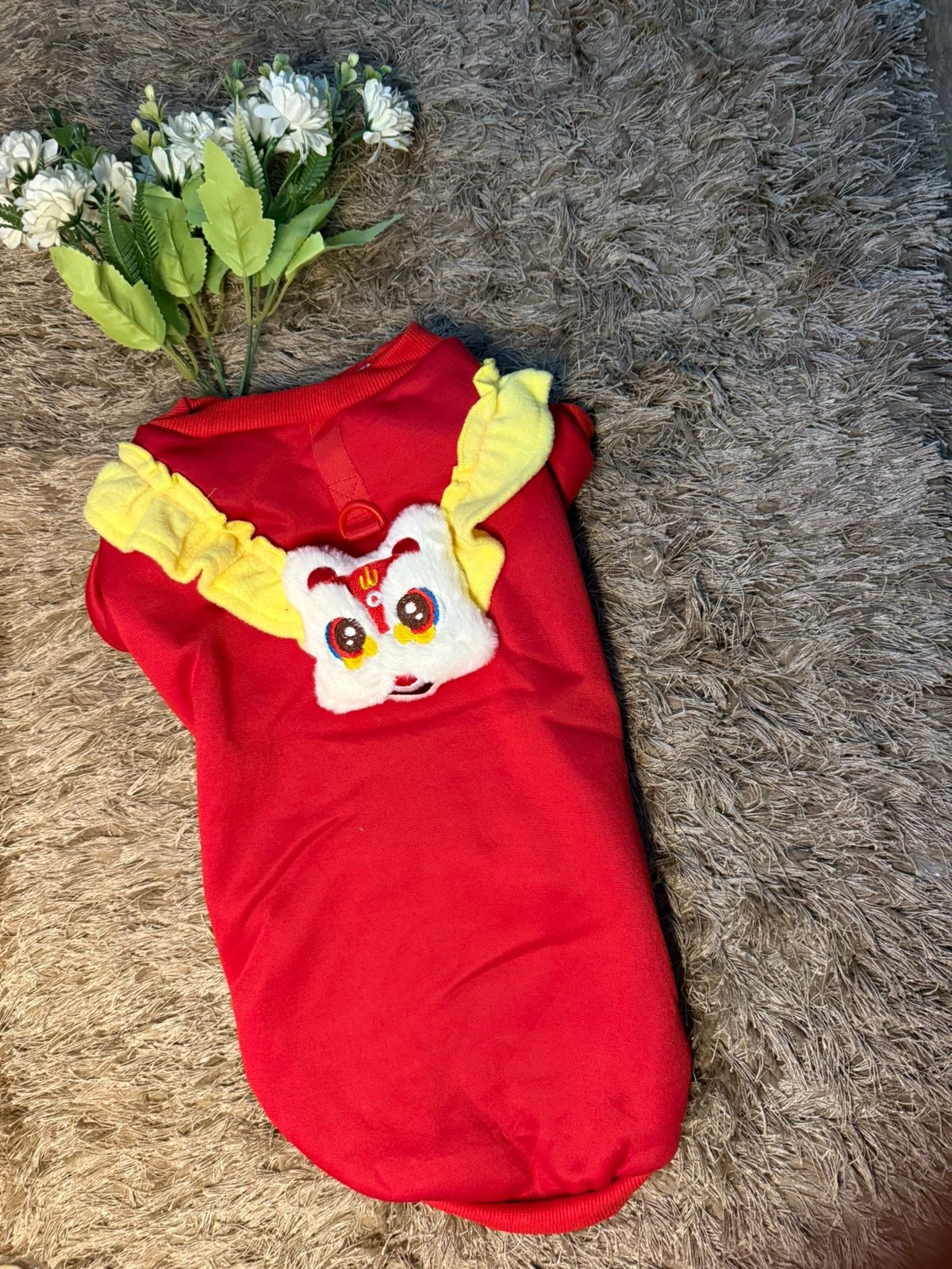 Red Winter Outfit with Yellow Ruffle Detailing - Image 2