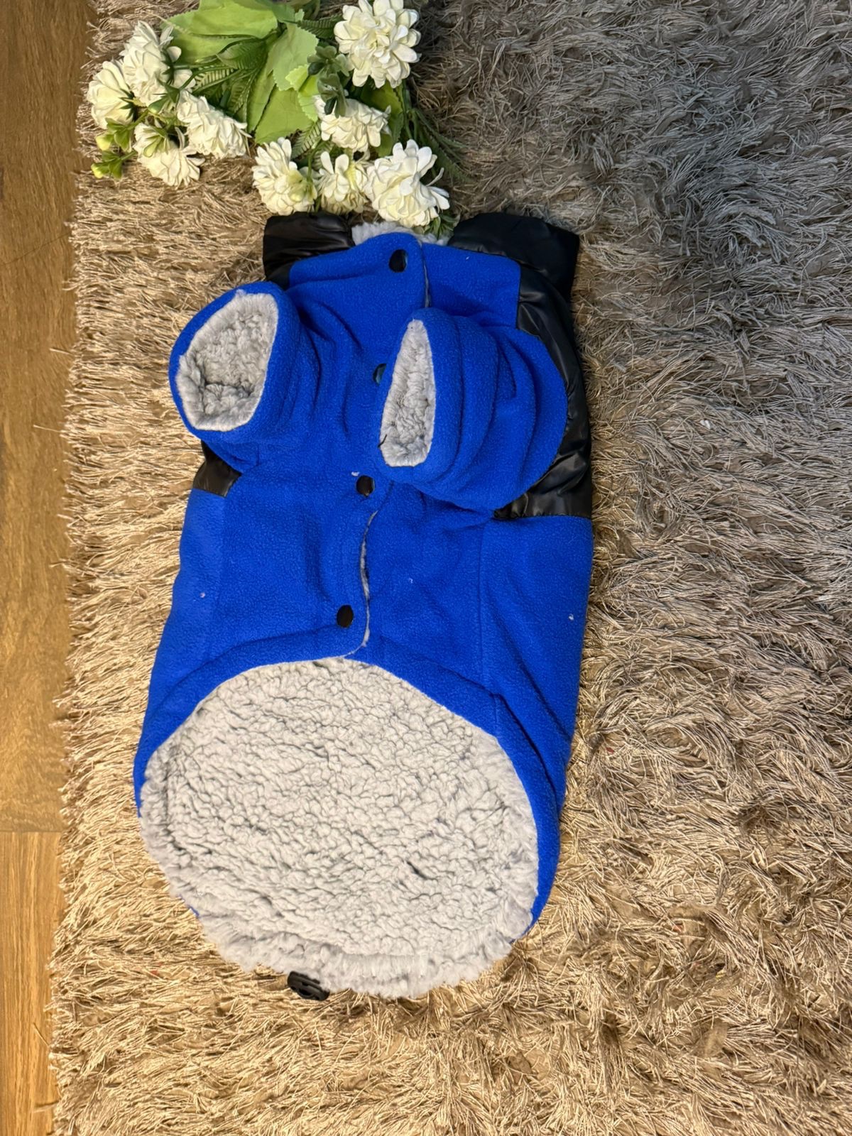 The Pet Face Blue & Black Half-Sleeve Winter Jacket - Image 3