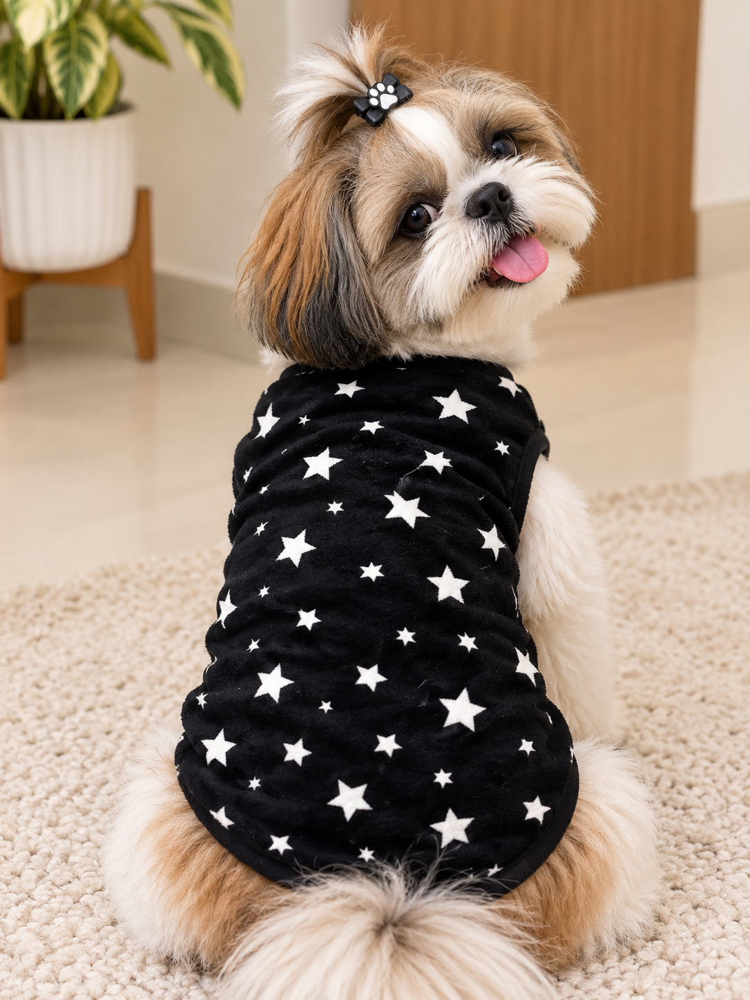 Black Star Sleeveless Velvet Winter T-Shirt