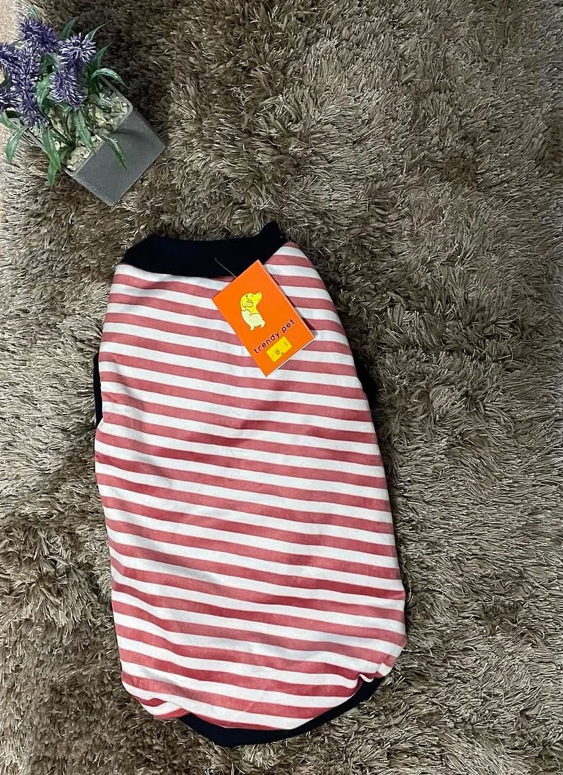 Pink & White Striped Velvet Tee with Black Border - Image 2
