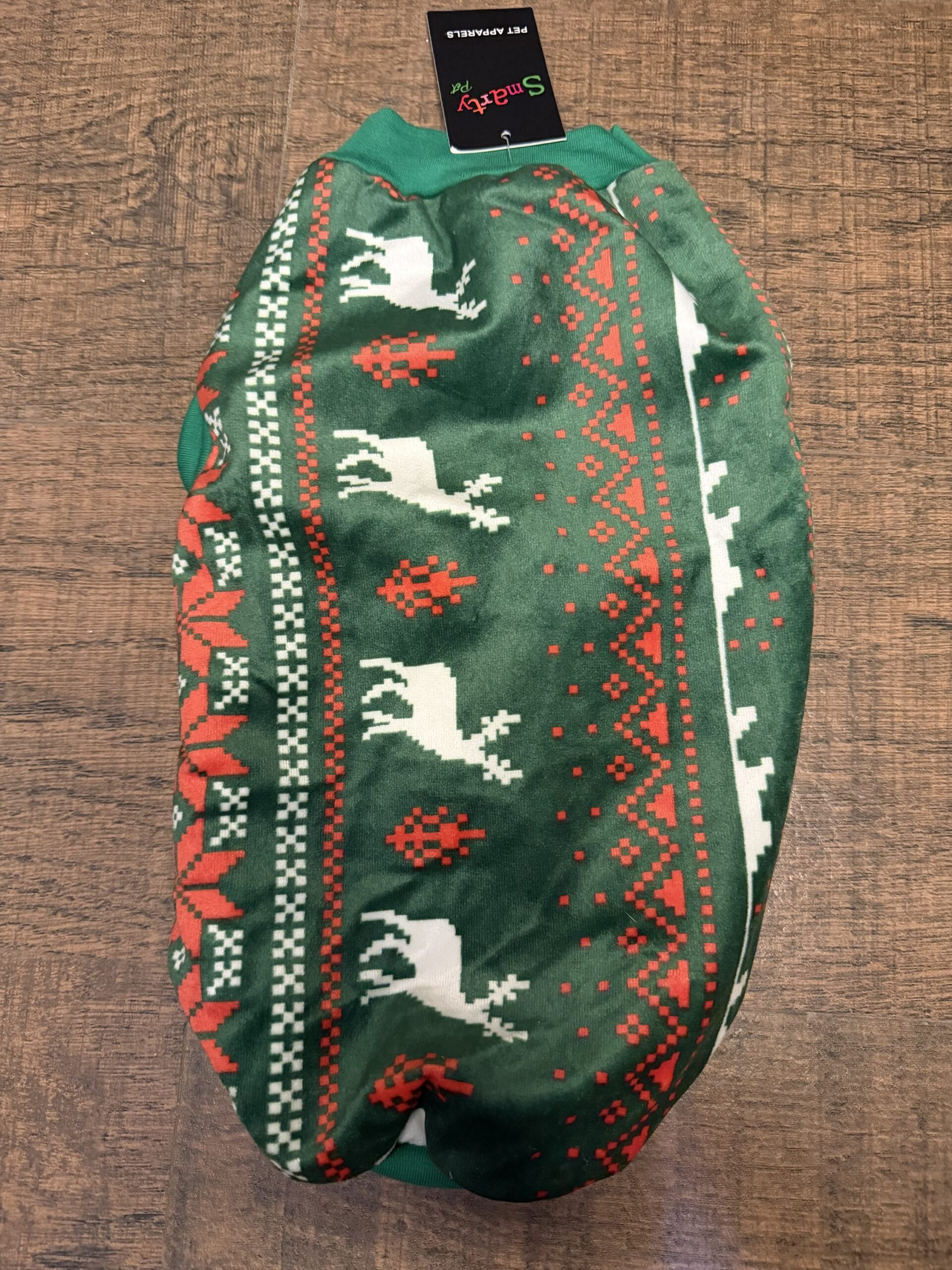 Green Christmas Velvet Dog Tee – Festive Reindeer Print Pet Wear - Image 2